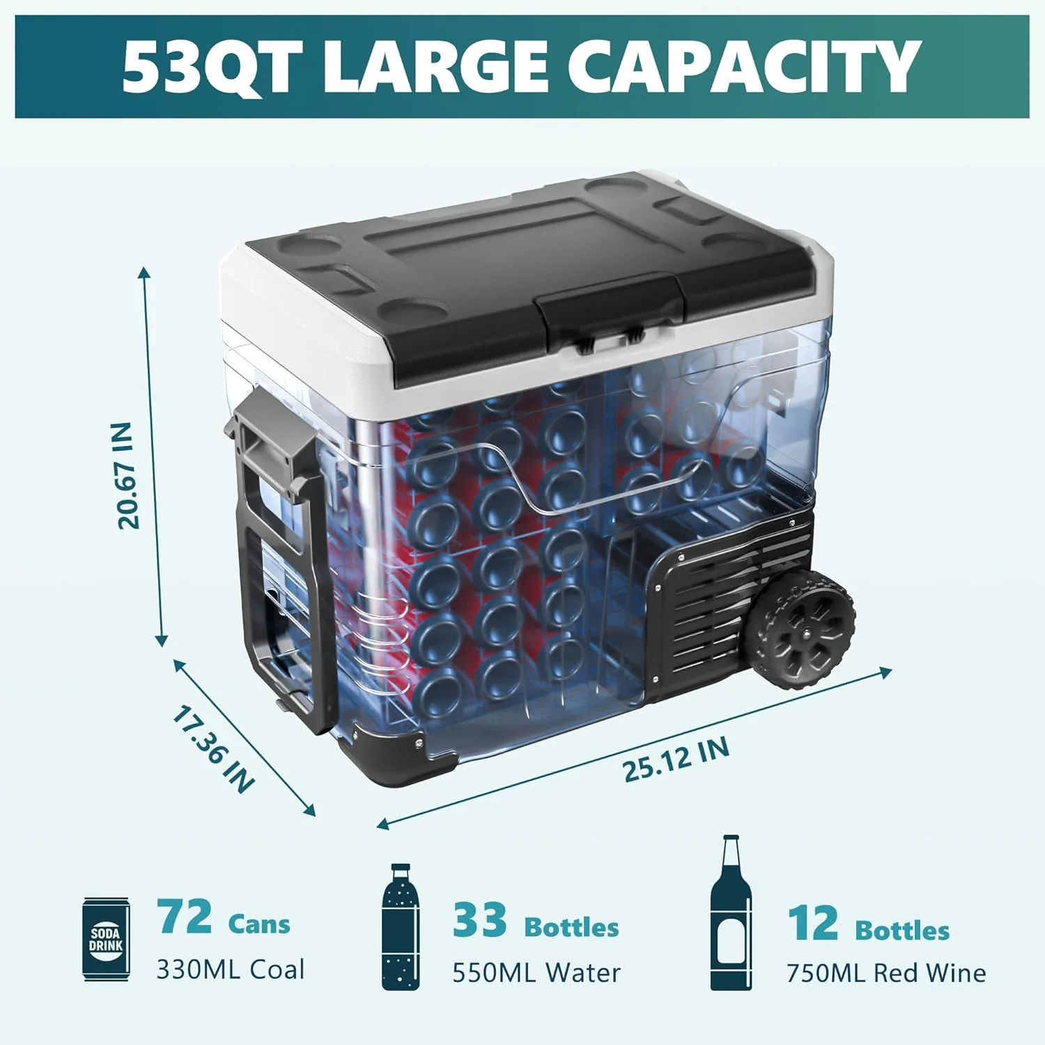 12 Volt Refrigerator, 37QT(35L) Electric Cooler, Portable Freezer 12V/24V DC 110-240V AC, 12V Fridge -4℉~68℉, 12V Cooler with Wheels & 2 Baskets for Travel, Truck, Boat, Camping