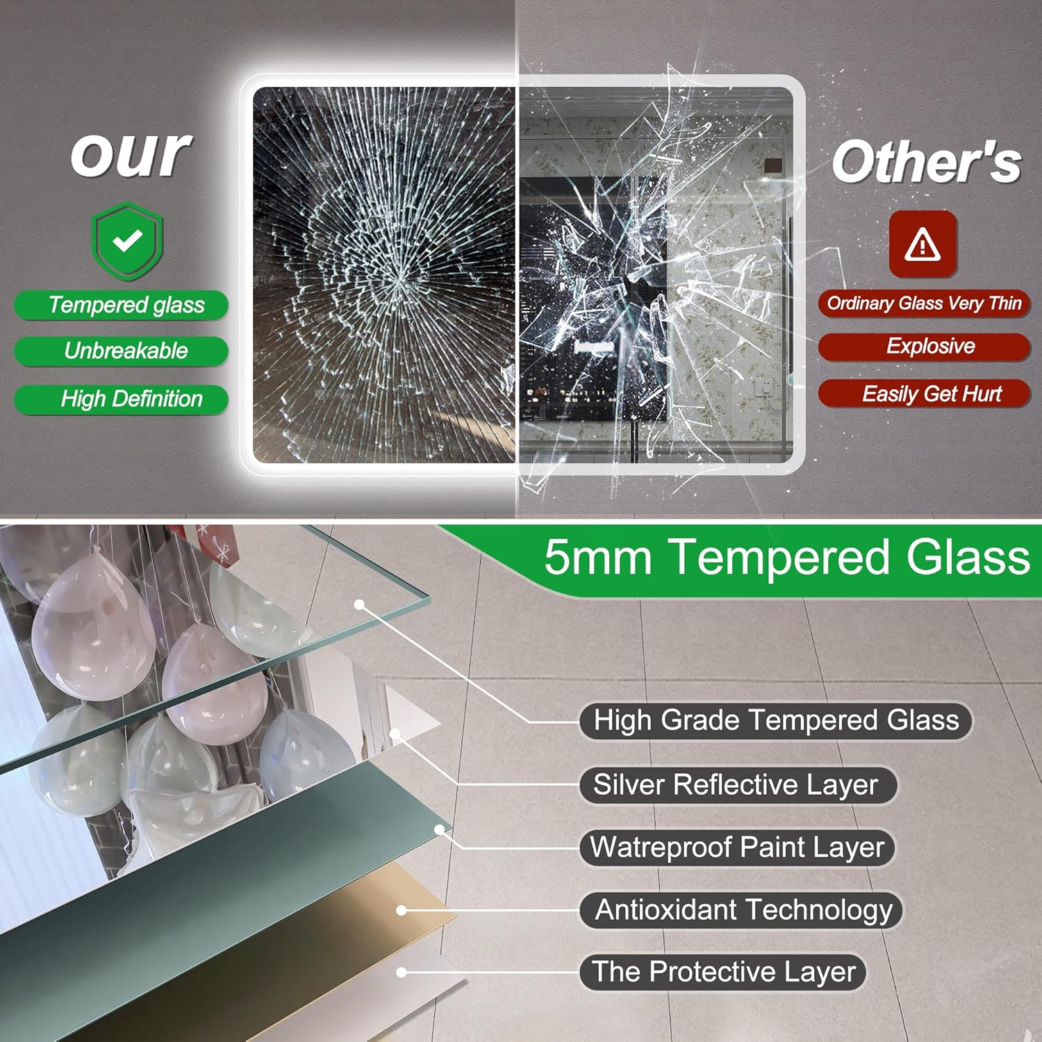 S'bagno badeværelsesspejl med lys 1200x700mm, IP44 - badeværelsesspejl med LED og Bluetooth, antidugfunktion / 3 lysfarver (3000K, 4000K, 6500K) / Dæmpbar / Memory, lodrette eller vandrette badeværelsesspejle med LED