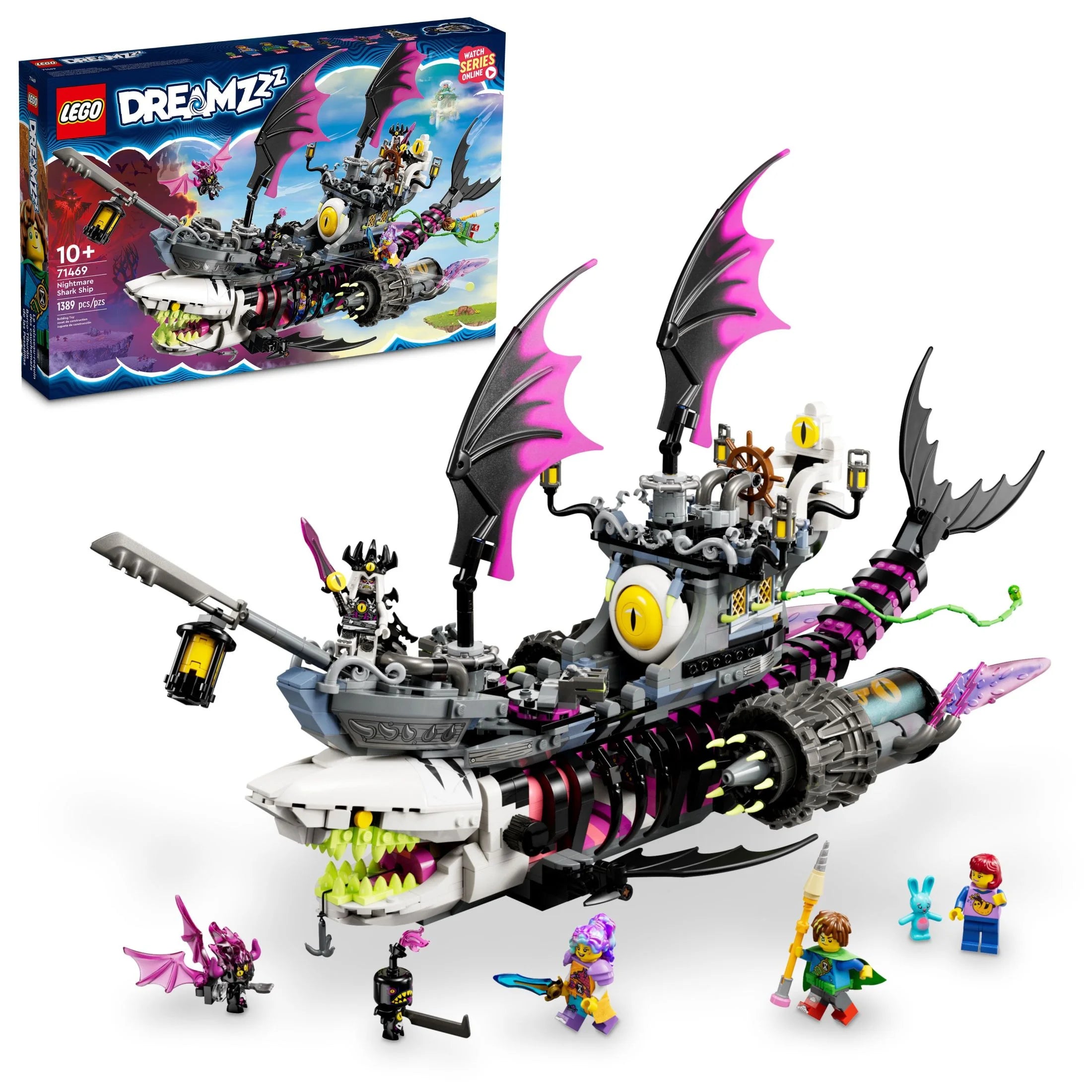 LEGO DREAMZzz Mareridts-hajskib 71469, Byg legetøjssættet som et flyvende piratskib eller en monstertruck, Indeholder 4 minifigurer, hajlegetøj, Gave til børn og pre-teenagere fra 10 år og opefter