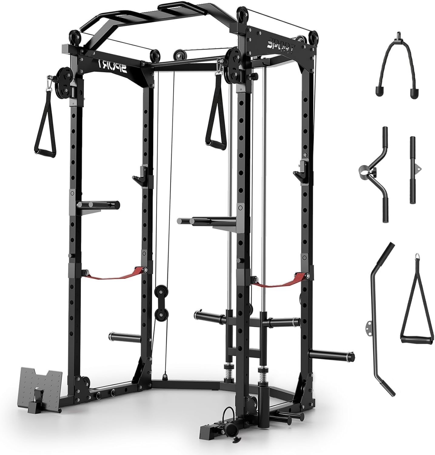 Power Cage,2000LBS Adjustable Multi-Functional Power Racks, Dual Pulley Cable System, Squat Rack for Strength Fitness, with More Training Attachment for Home Gym