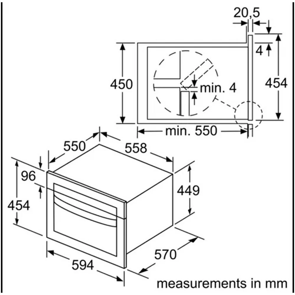 Four à micro-ondes encastrable Bosch Série 4 CMA583MS0B (2025) avec air chaud. 60 x 45 cm. Acier inoxydable.