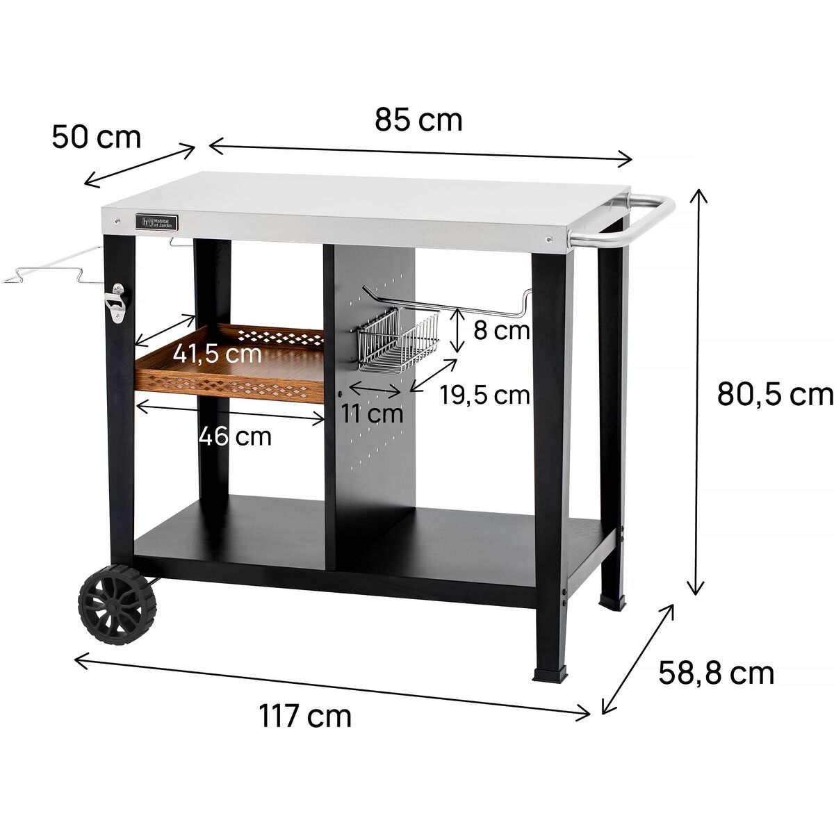 Servierwagen „Gelia“ für Grillgerichte, 117 x 59 cm – Edelstahl – Schwarz