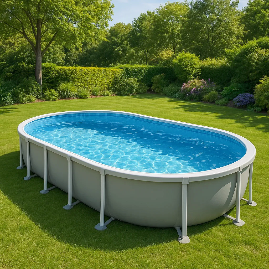 Piscine tubulaire ovale hors-sol, gris clair, métal et PVC, pour jardin et extérieur, 488 x 305 x 107 cm aiZdPjP622vK