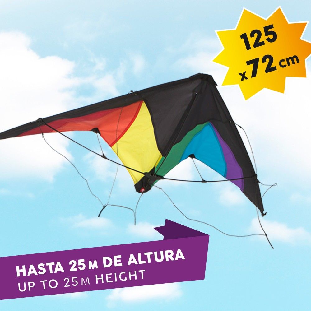 Pop-up magisk akrobatisk drage 125x72 cm - regnbuefarvet