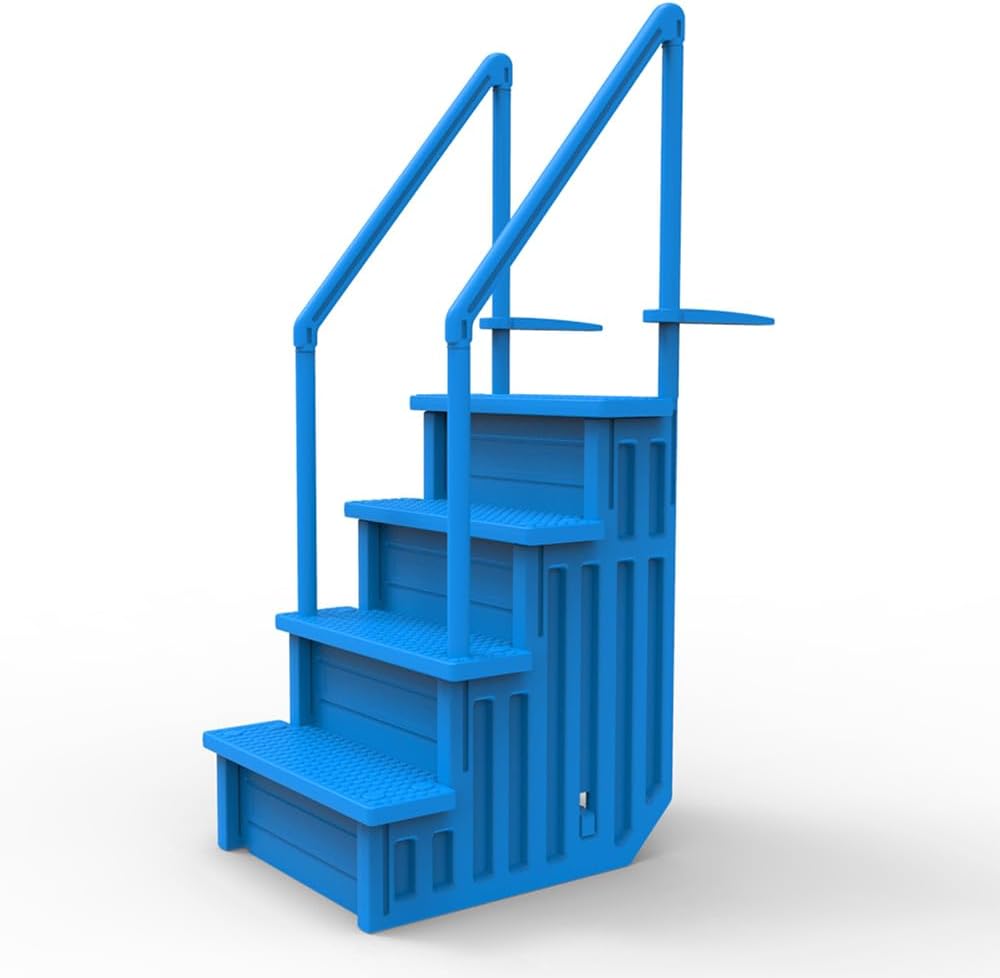 Skridsikker stige til overjordiske pools | Grå | Til overjordiske pools med dækhøjder fra 122 til 142 cm | Sikkerhedsstige med en kapacitet på op til 147 kg