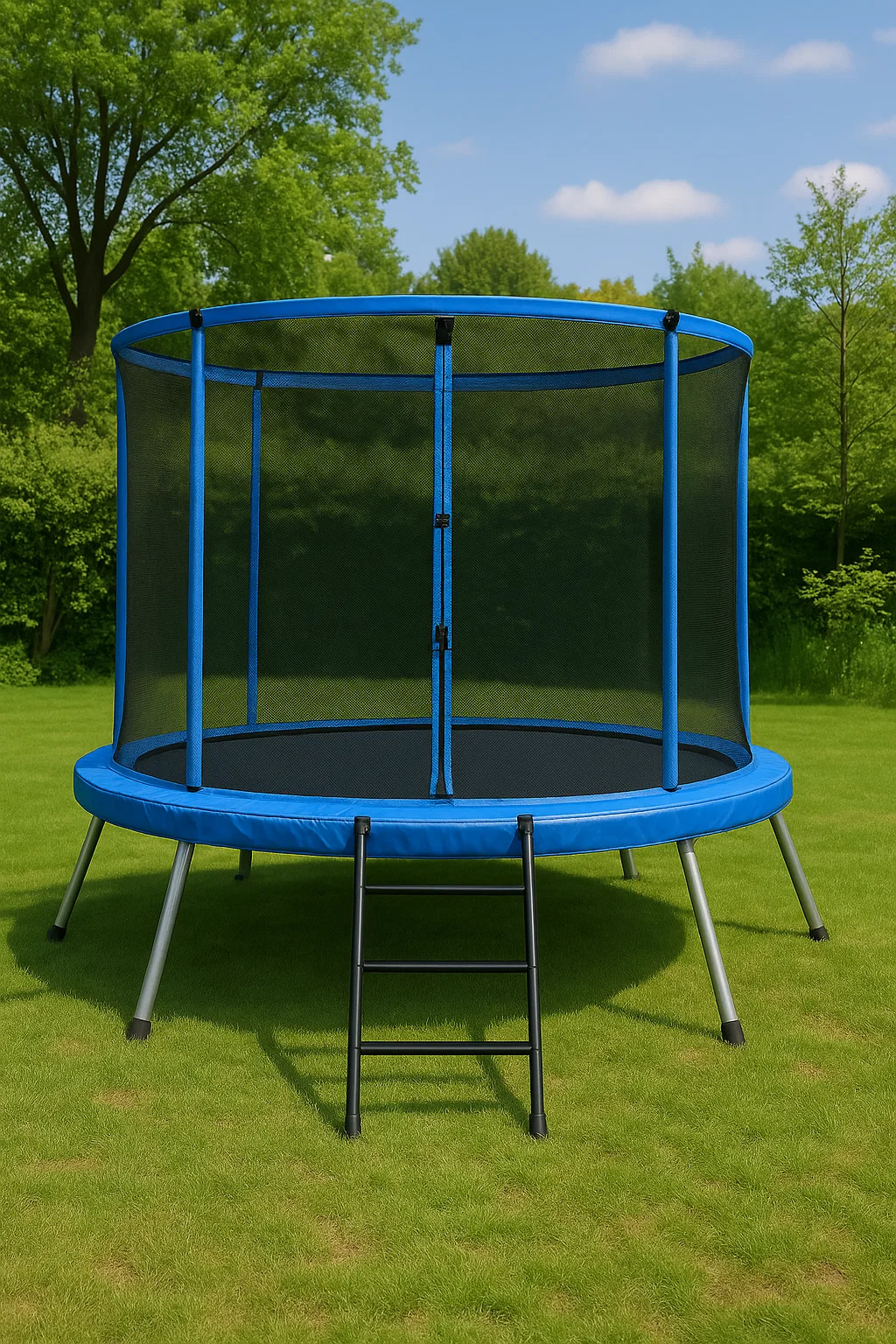 Trampoline rond pour enfants, bleu et noir, en PVC et acier, pour extérieur, 305 × 305 × 250 cm, DkWhghW115lT