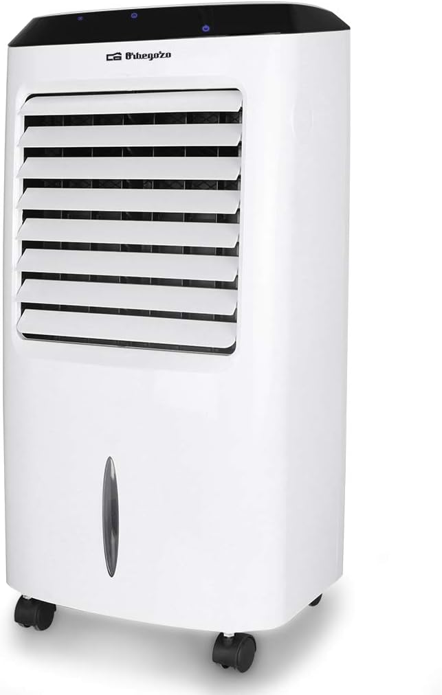 Orbegozo Air 52 – 3-in-1 Verdunstungsklimaanlage, 10-Liter-Tank, 65 W, 3 Geschwindigkeitsstufen, 8-Stunden-Timer, Fernbedienung, Kaltwasserspeicher, Weiß