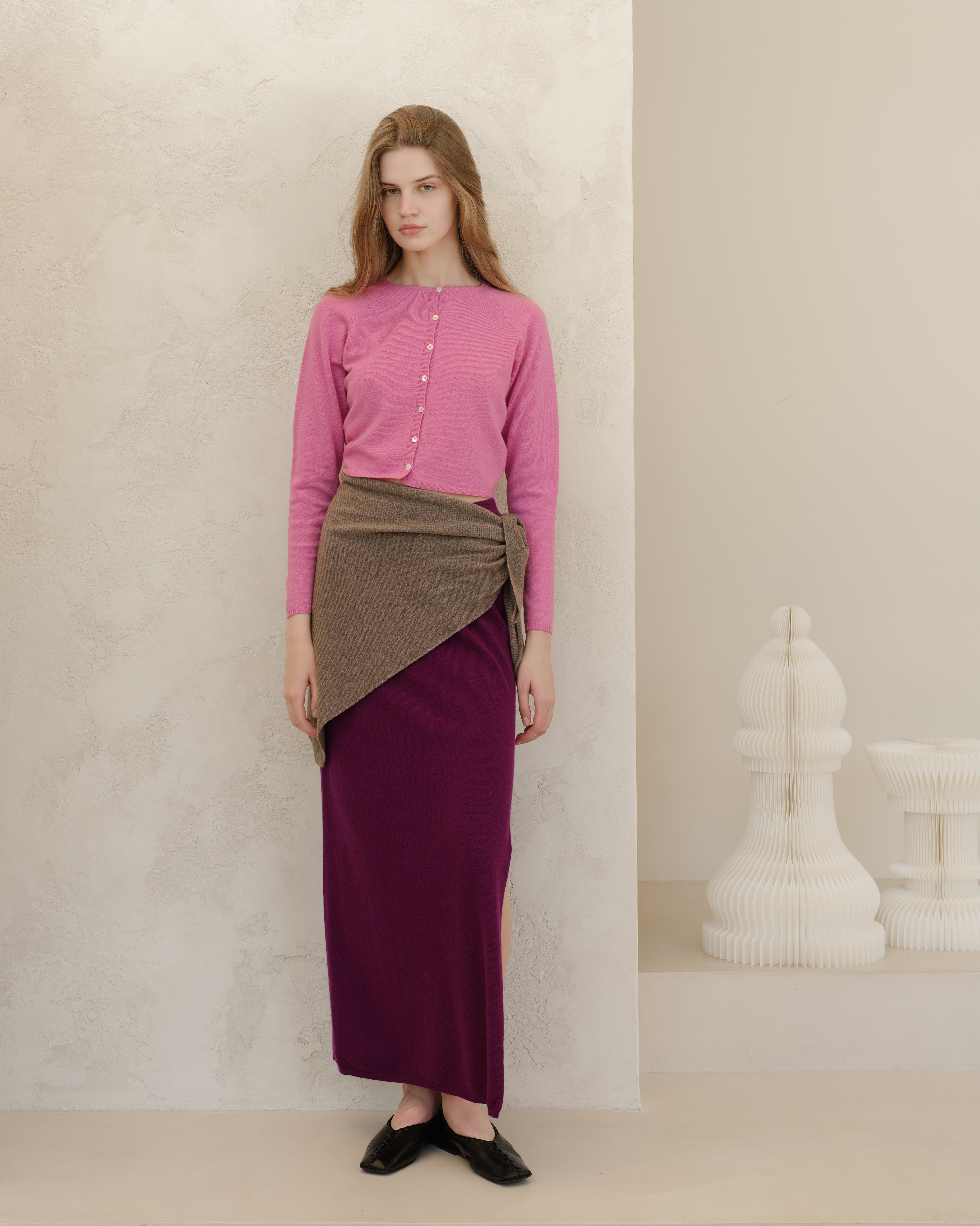 Cashmere Blend High-Waist Long Skirt With Side Slit (3D-Knit)