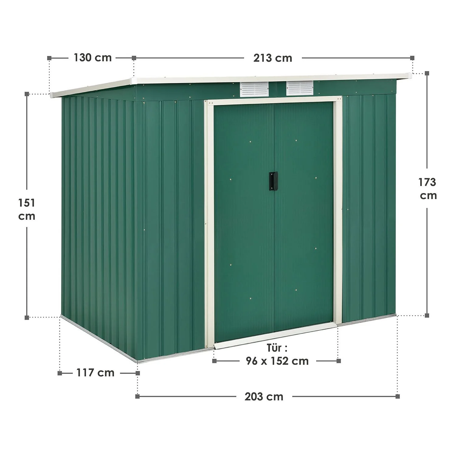 Abri de jardin en métal vert foncé 2025, modèle M avec toit incliné