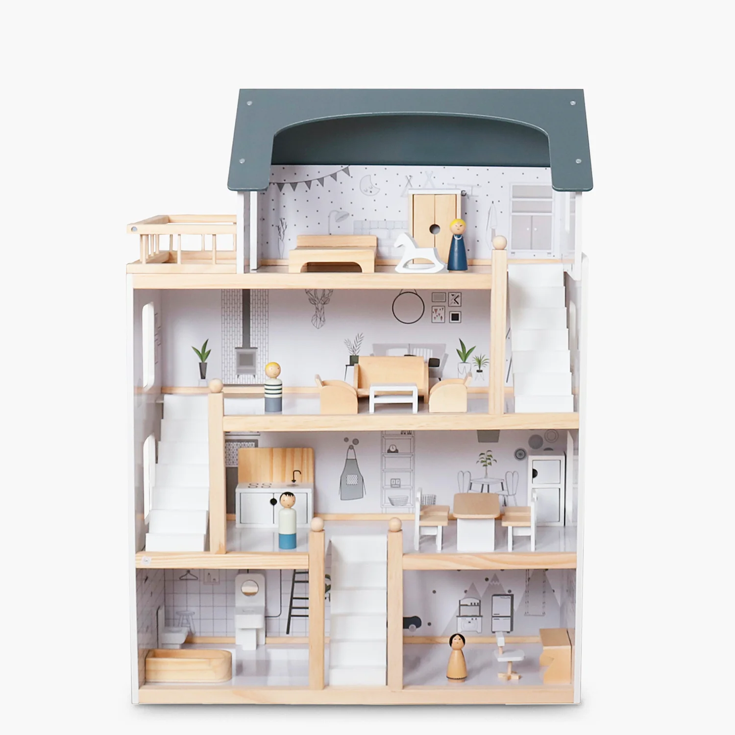 2025 Agustina flerfarvet trædukkehus til børn