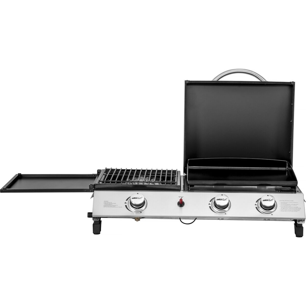 Gasgrillplatte mit Deckel „rasio“ – 7,5 kW – 3 Brenner – Schwarz