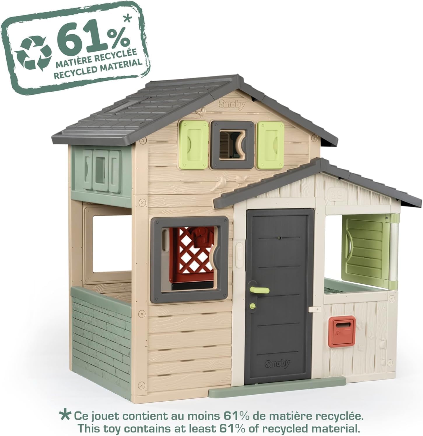 Smoby Life - Friends House EVO Spielhaus mit 2 Türen, 6 Fenstern und abnehmbarem Picknicktisch – Hergestellt aus recyceltem Material, UV-Schutz, für Kinder ab 3 Jahren (7600810208)