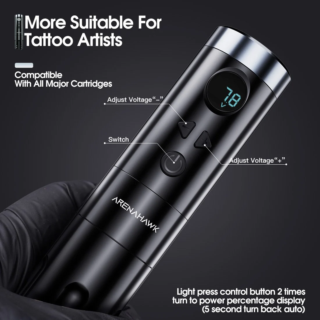 Machine à tatouer rotative sans fil Arenahawk A-Power avec course de 4,0 mm