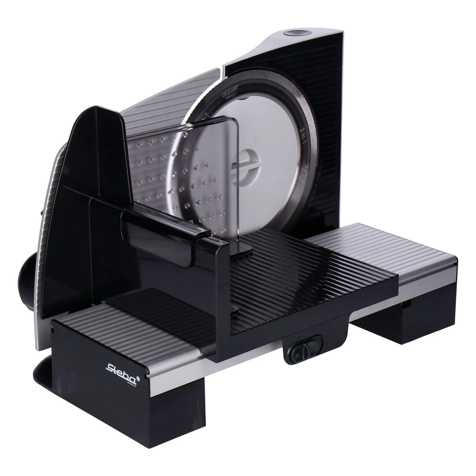 Steba AS 200 Gemüsehobel mit Handschutz und Edelstahlklinge, Modell Solingen, Baujahr 2025. Edelstahl. Schwarz.