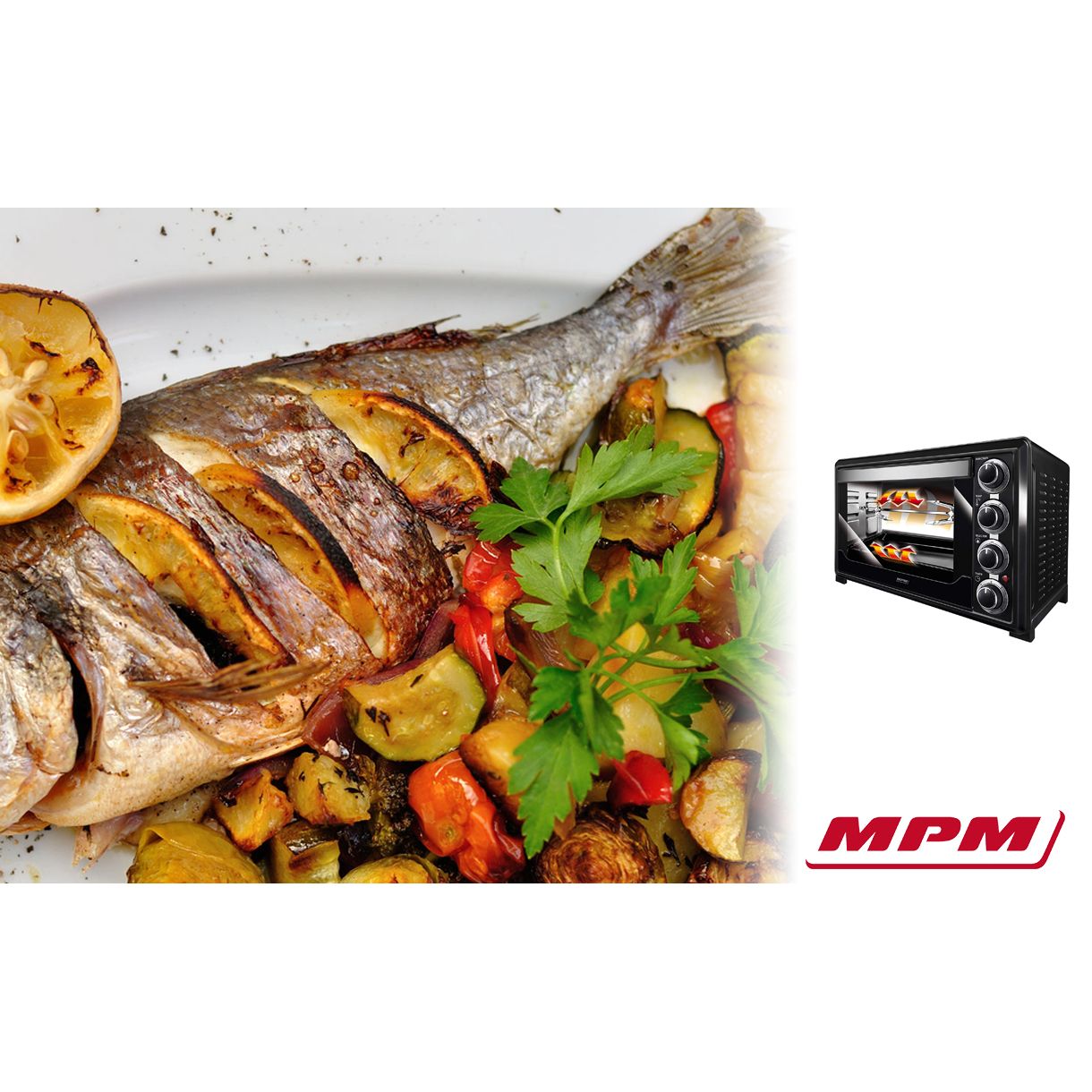 Tisch-Konvektionsofen, 32 l, Edelstahl, Drehspieß, Timer, Temperaturregelung, Schwarz, 1600 W MPM MPE-05/T