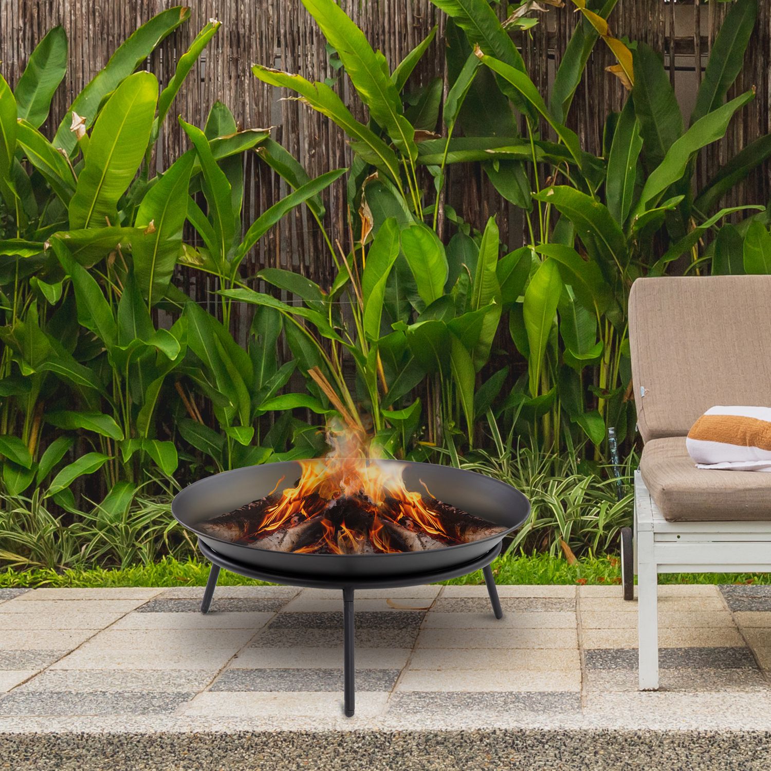 Metall-Feuerstelle für den Garten, Ø 47 x 21 cm – outsunny. Schwarz.