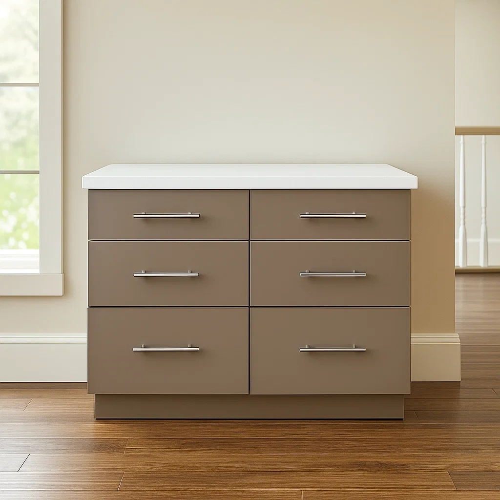 Îlot de cuisine au design moderne, en bois beige, avec 6 tiroirs, autoportant, dimensions 120 x 60 x 85 cm, pour le rangement de la cuisine - zCJlxMa1rbj9