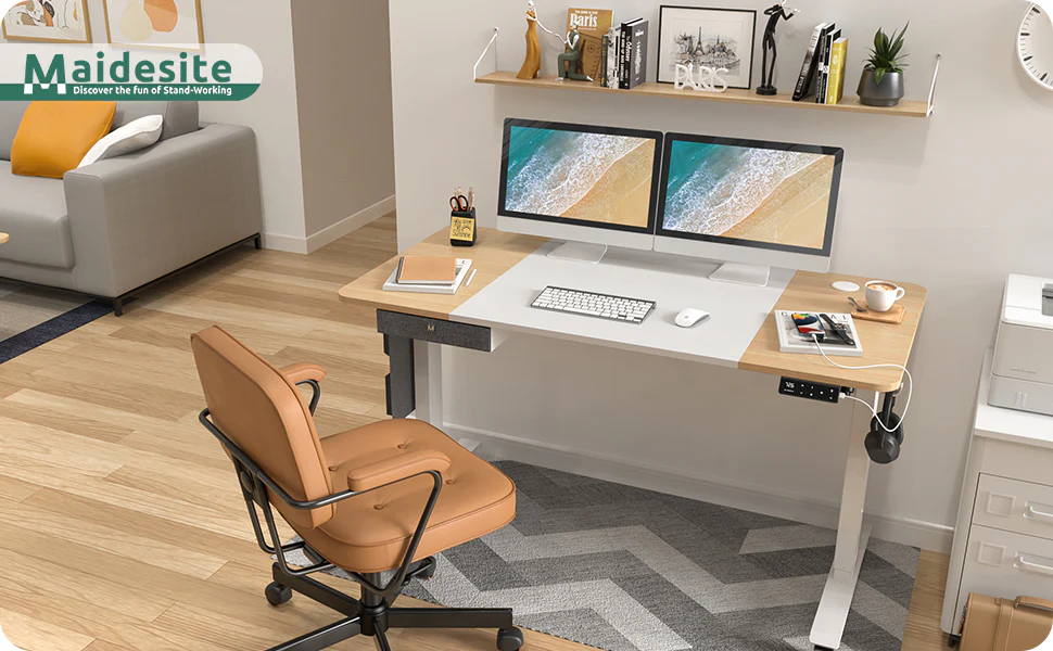 Maidesite M2 höhenverstellbarer elektrischer Schreibtisch, 140 x 71 cm, mit Zubehörset für das Homeoffice