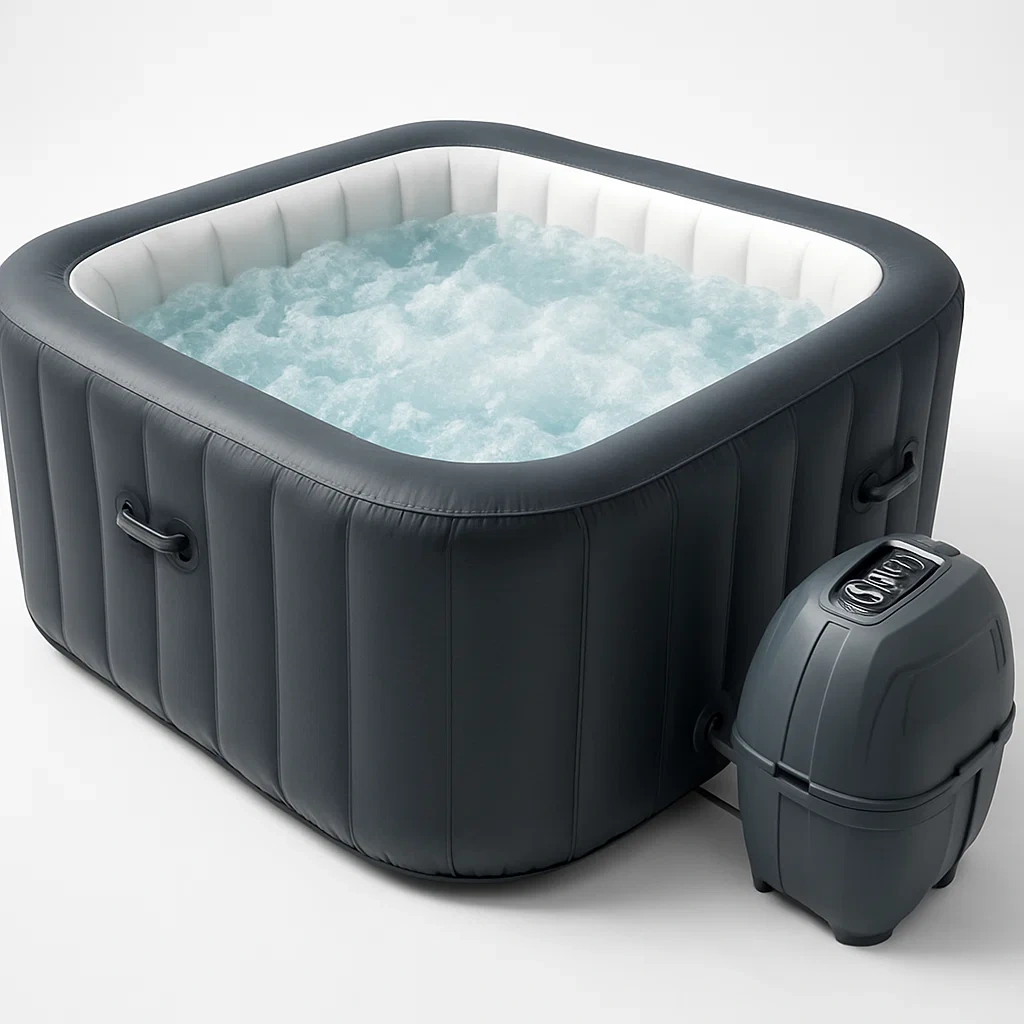 Spa gonflable 175 x 175 x 70 cm, 4 places, carré, gris/blanc QcpQuAZ363Pd