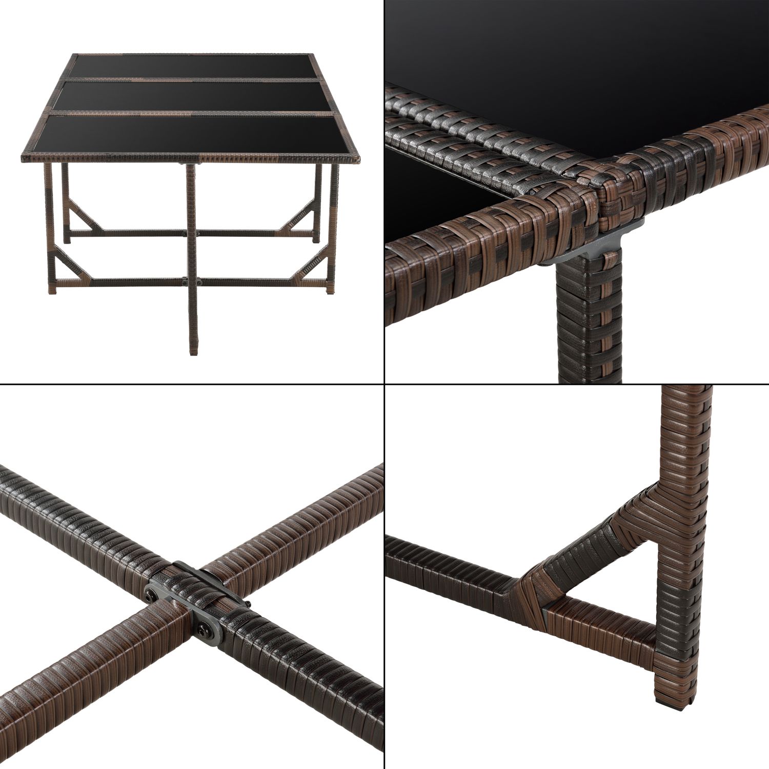 Salon de jardin Laredo - 11 pièces - Salon de jardin avec coussins - Terrasse - Patio - Lot de 6 fauteuils - 4 poufs - Table - Polyrotin - Marron Meler [en.casa]®