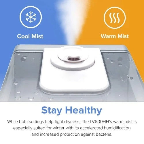 Humidificateurs LEVOIT pour chambre et grandes pièces (6 L), humidificateur d'air ultrasonique avec brume chaude et froide pour la maison, toute la maison, chambre de bébé, humidité personnalisée, télécommande, sans germes et ultra silencieux