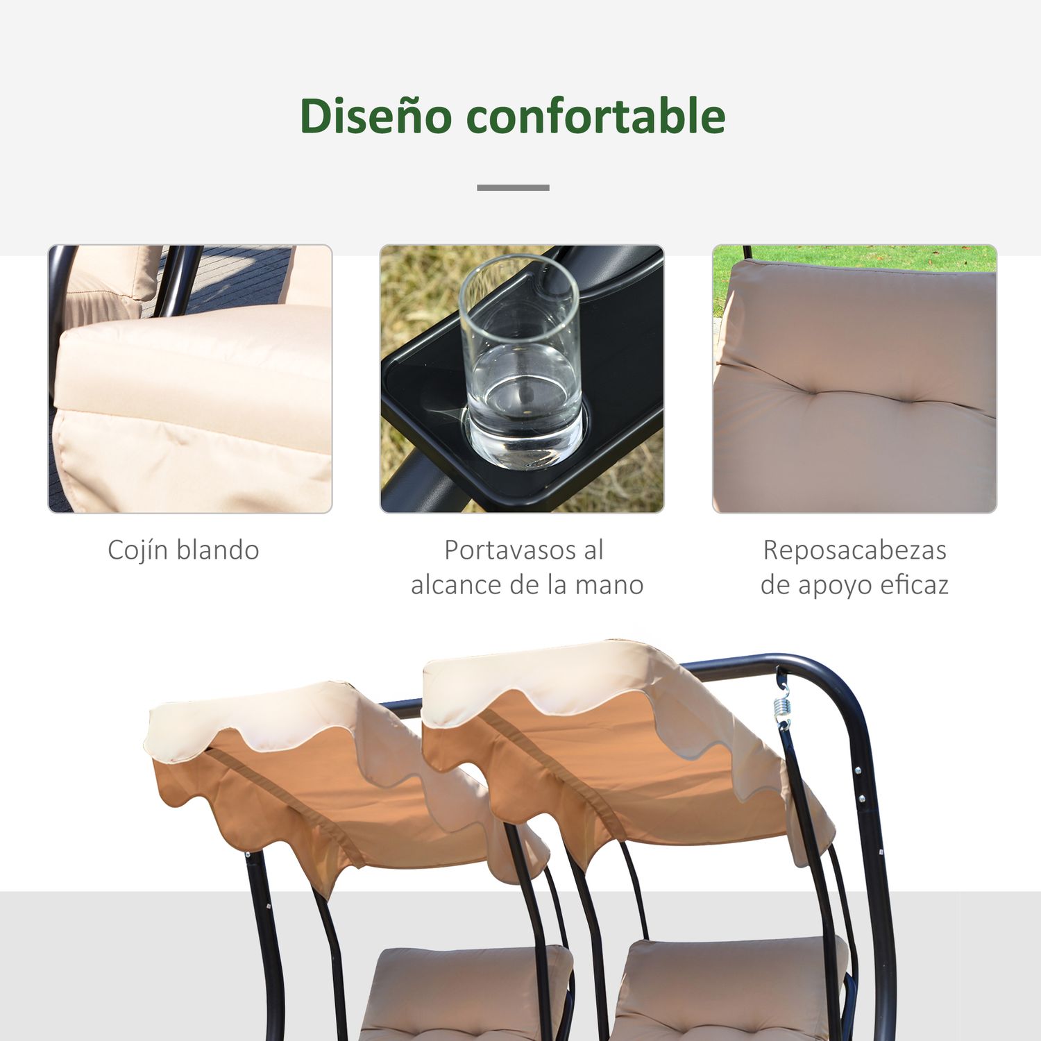 Gartenschaukel aus Stahl und Polyester, 170 x 136 x 170 cm – outsunny.beige