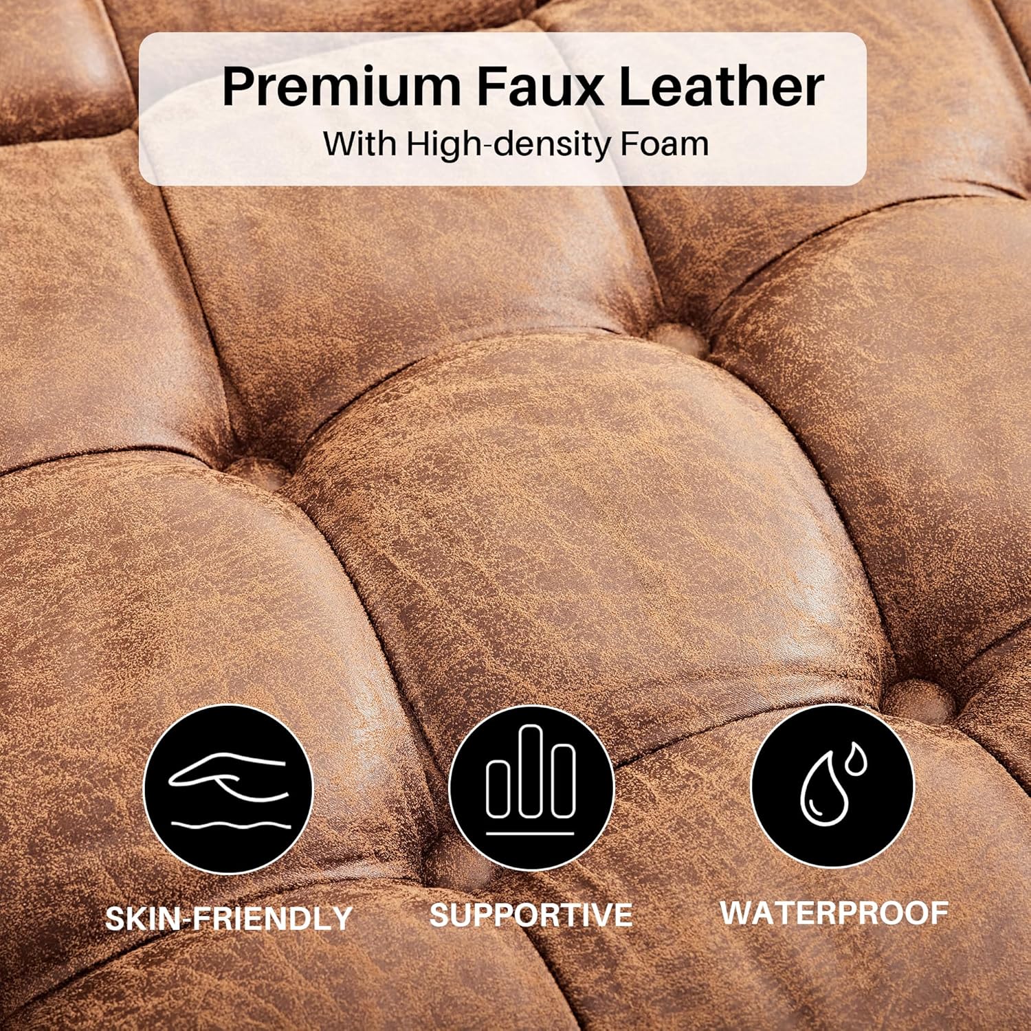 Pouf de rangement Redlife, table basse avec pouf de rangement, grand repose-pieds de salon de 90 cm, pouf rembourré avec rangement pour salon (marron)