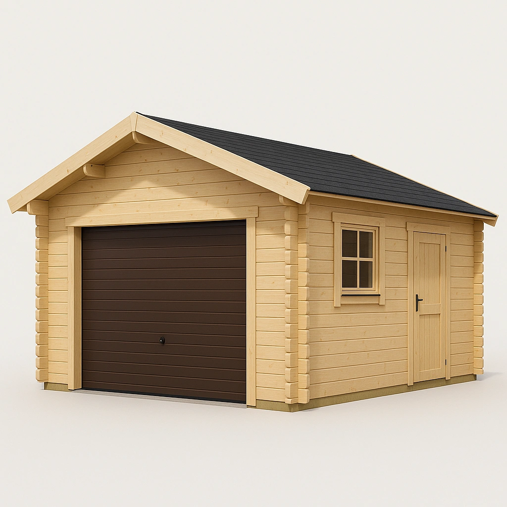 Garage en bois avec porte et fenêtre couleur bois naturel 5 x 3 x 2,5 m