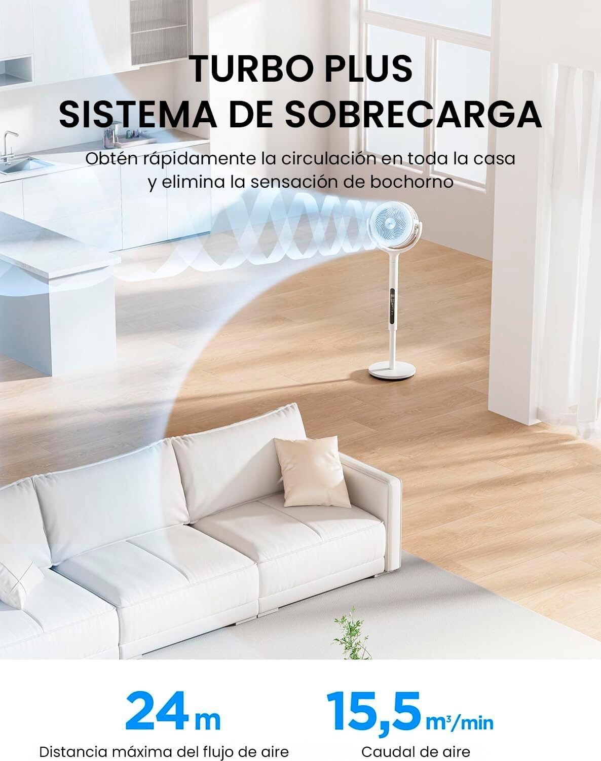 Ventilateur sur pied MIDEA 12 vitesses avec télécommande – Ventilateur silencieux avec oscillation 120º + 135º – Ventilateur avec minuterie, filtre et doubles pales – Débit d'air jusqu'à 24 mètres