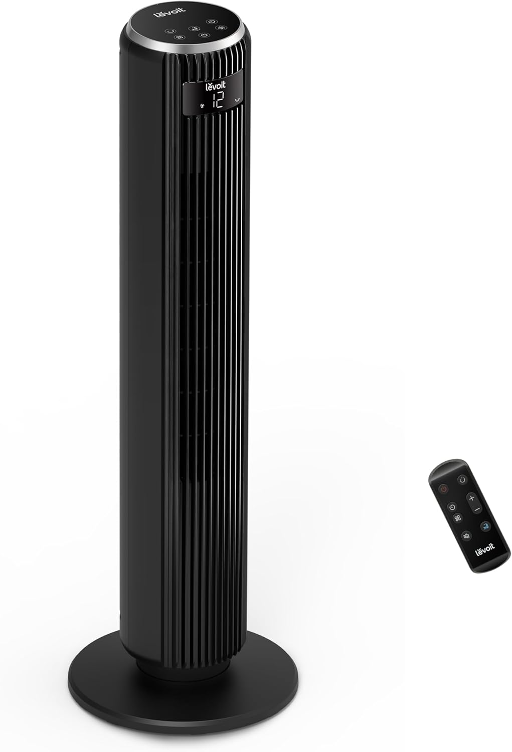 LEVOIT 20dB tårnventilator med fjernbetjening, 7,9 m/s DC-motor, 26W lydløs ventilator med dvaletilstand, 4 tilstande og 12 hastigheder, 12 timer, LED-display, 90° oscillation, hvid