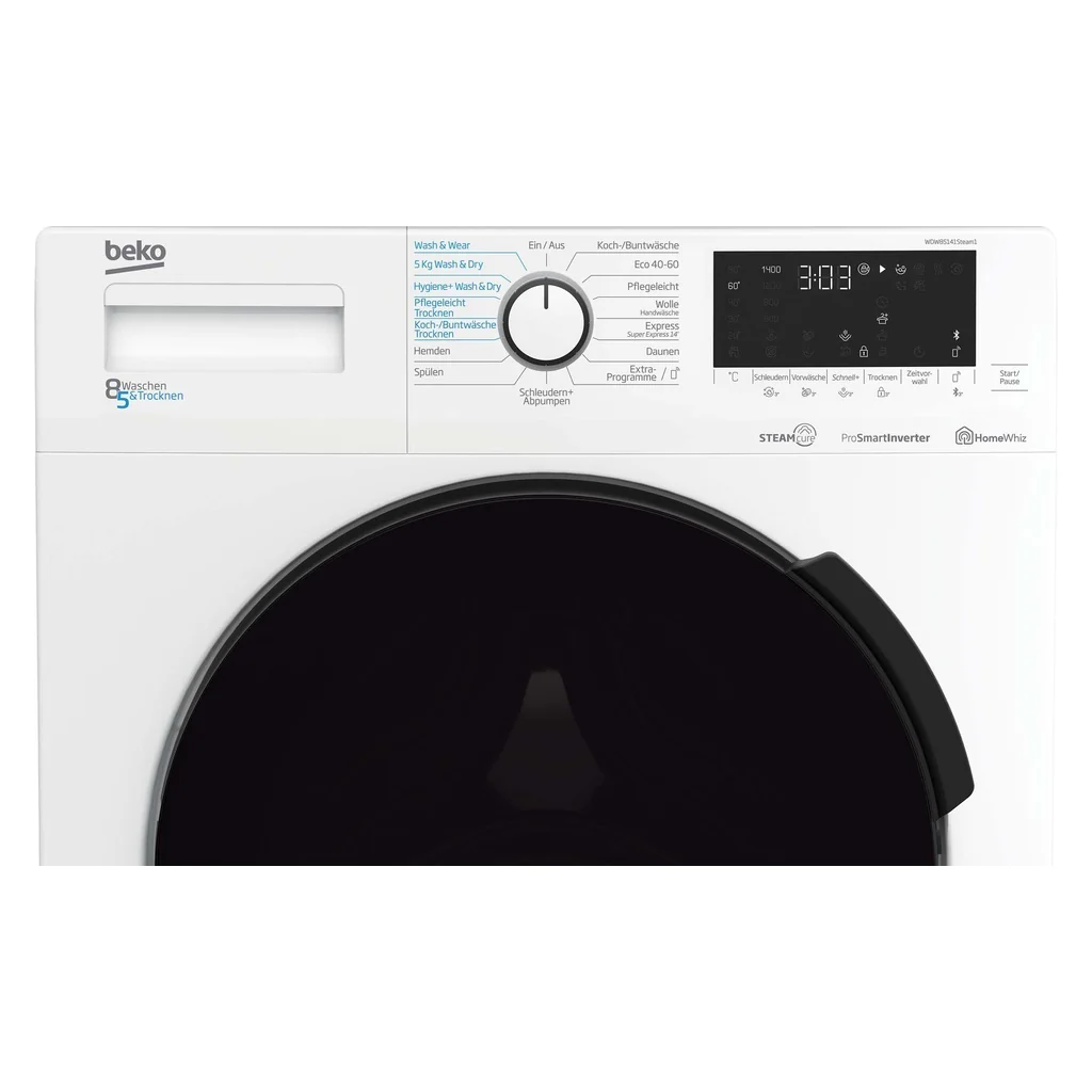 Beko WDW85141 Steam1 Waschtrockner, Baujahr 2025. 1400 U/min. XL-Tür. Dampffunktion. Weiß.