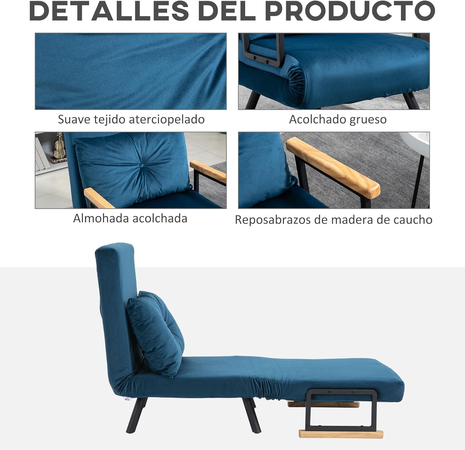 HOMCOM Schlafsofa, 2-Sitzer, Klappsofa, Samtbezug, 5-fach verstellbare Rückenlehne und gepolsterte Kissen, für Büro, Schlafzimmer, Wohnzimmer, 102 x 73 x 81 cm, Beige