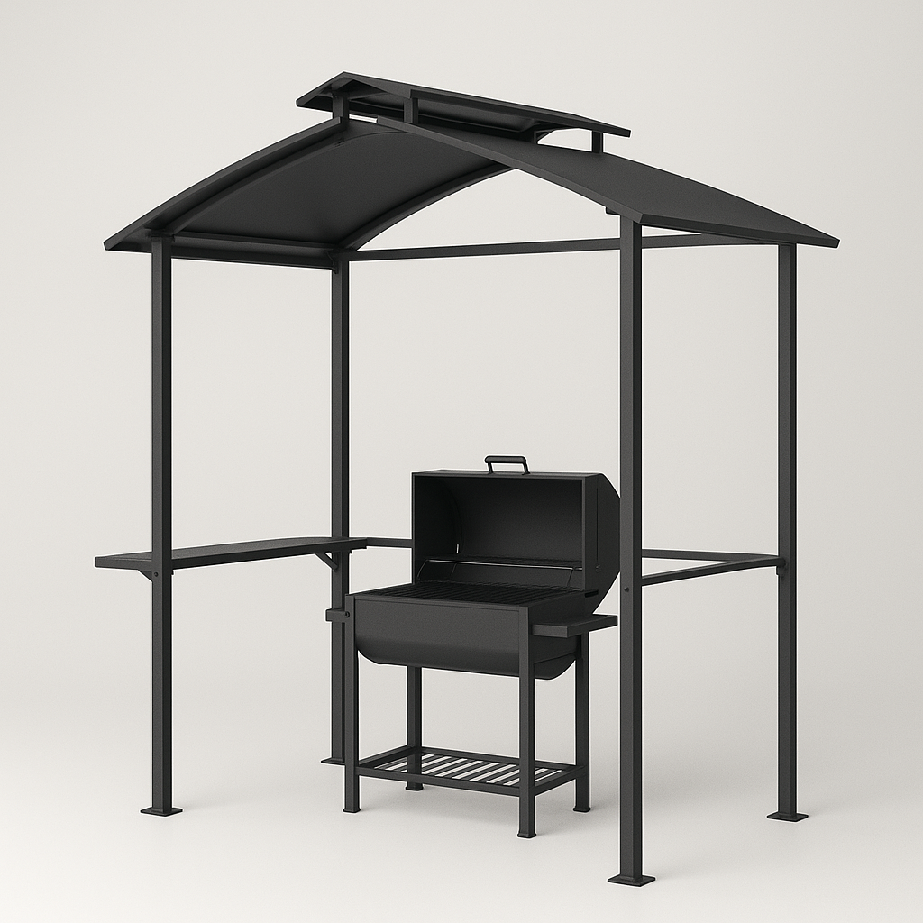 Abri barbecue/gazebo en métal noir pour usage extérieur, 240 x 150 x 294 cm