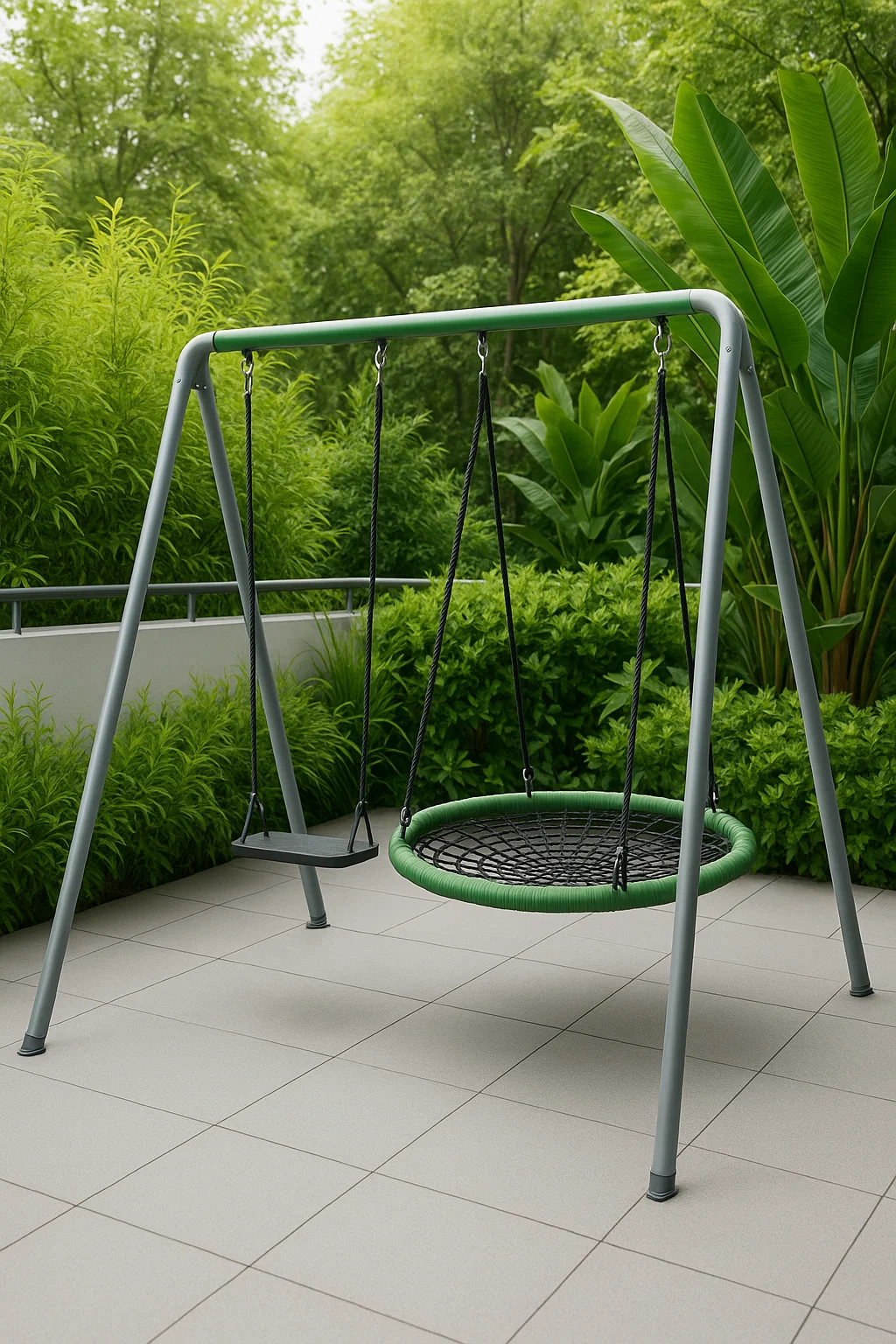 Balançoire double avec siège en nid d'abeille, en métal vert, pour l'extérieur, 240 x 180 x 200 cm zsRYFXTu83kP