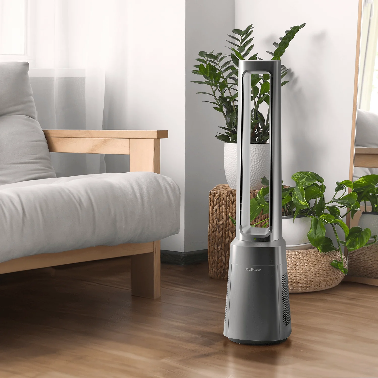 OmniAir 41 Premium bladløs tårnventilator med luftrenser - sølv