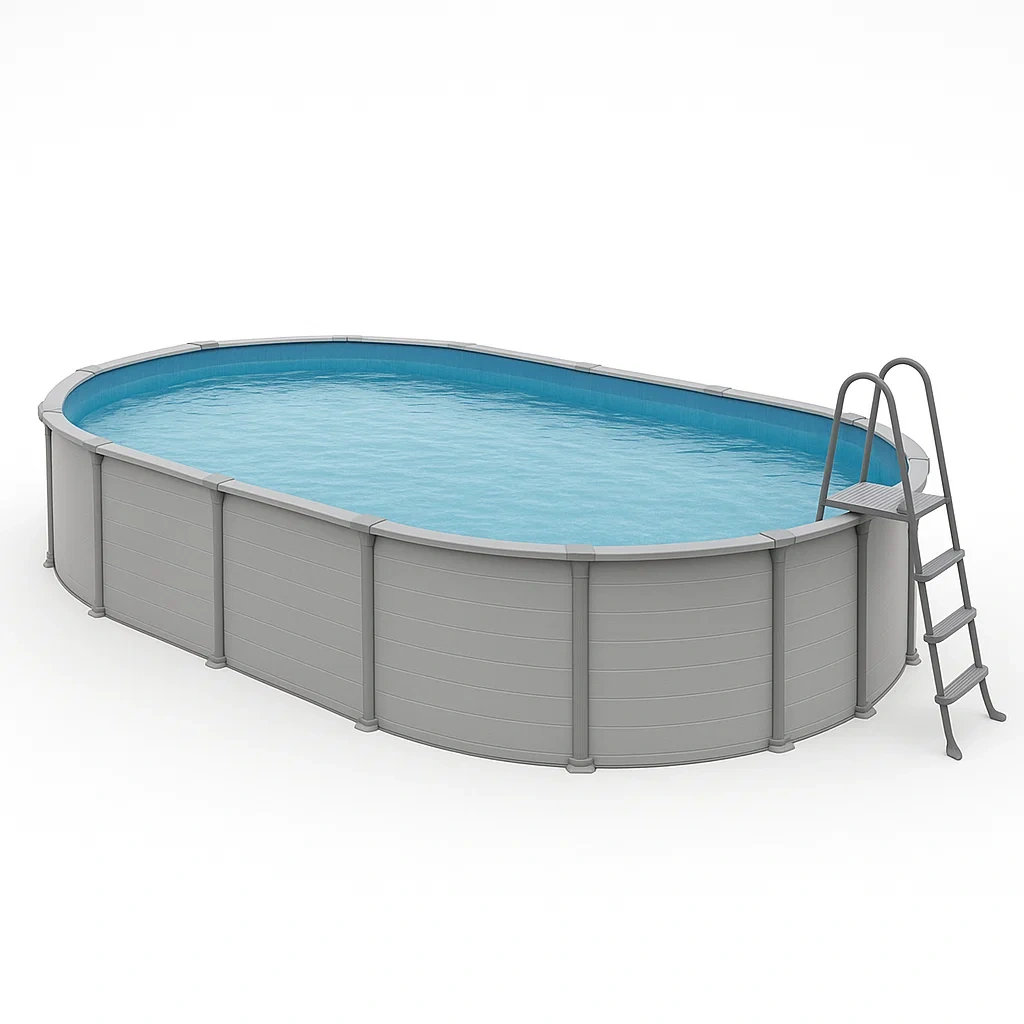 Piscine tubulaire ovale démontable 418 x 243 x 98 cm, structure en acier gris, référence KnStnBI133cz