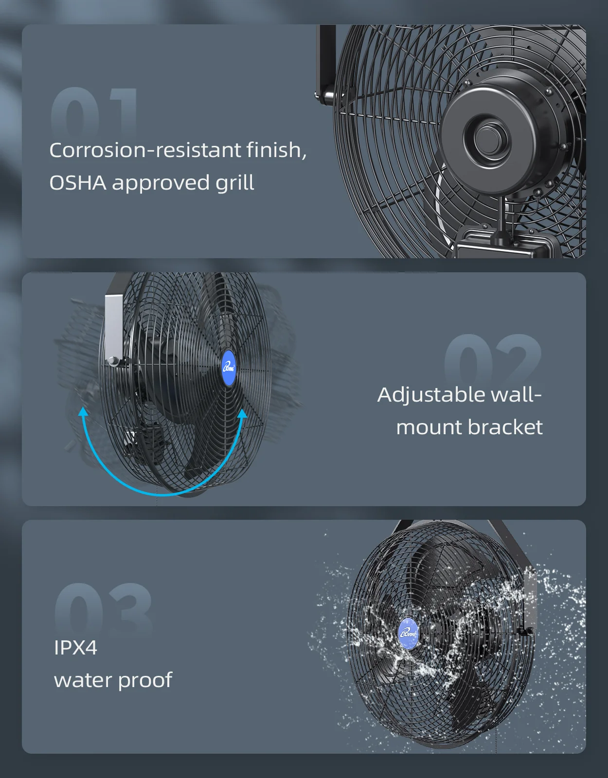 2025 ILG8E18-15 – iLIVING 45,7 cm (18 Zoll) wetterfester Wandventilator mit variabler Drehzahl für den Innen- und Außenbereich. Industriequalität für Terrasse, Gewächshaus, Garage, Werkstatt und Laderampe. 6360 CFM (Kubikfuß pro Minute). Schwarz.