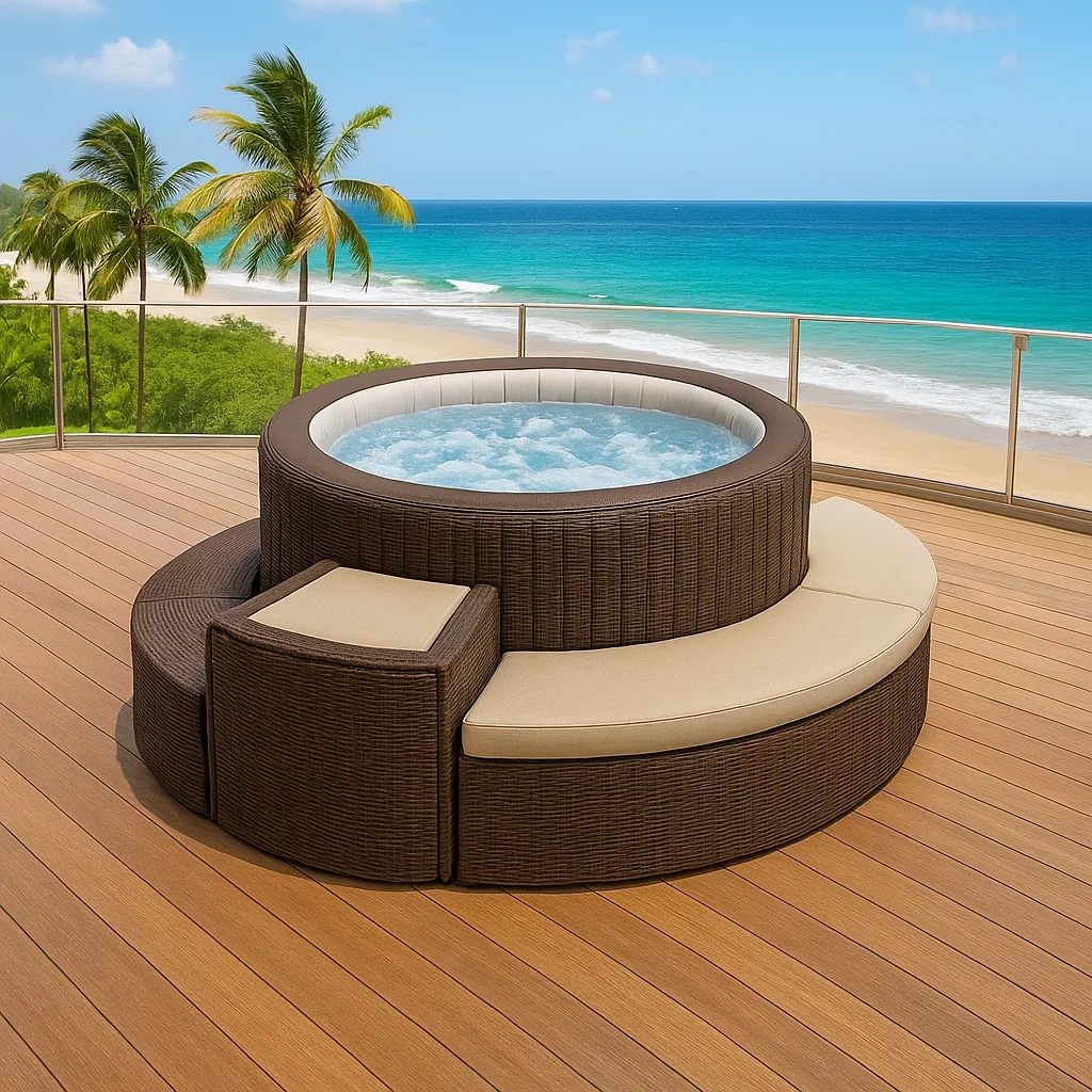 Spa rond semi-rigide pour 4 personnes, panneaux en PVC rigide, coloris marron/beige, diamètre 180 x 65 cm - t5UtKAe6ouFE