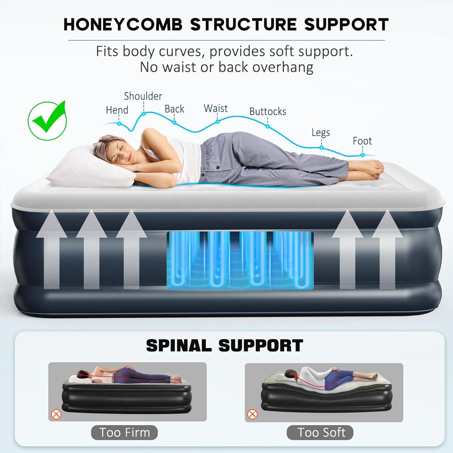 NALONE Luftmatratze, aufblasbares Bett mit integrierter Pumpe, in nur 3 Minuten aufgeblasen, für Gäste oder den Heimgebrauch, 203 x 152 x 46 cm, maximale Belastbarkeit 310 kg, Doppelbett
