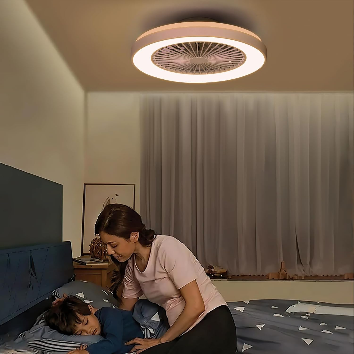 Ventilateur de plafond blanc ActiveAllBrite, moteur CC 20 W, vitesse du vent réglable avec télécommande, convient aux chambres et aux chambres d'enfants