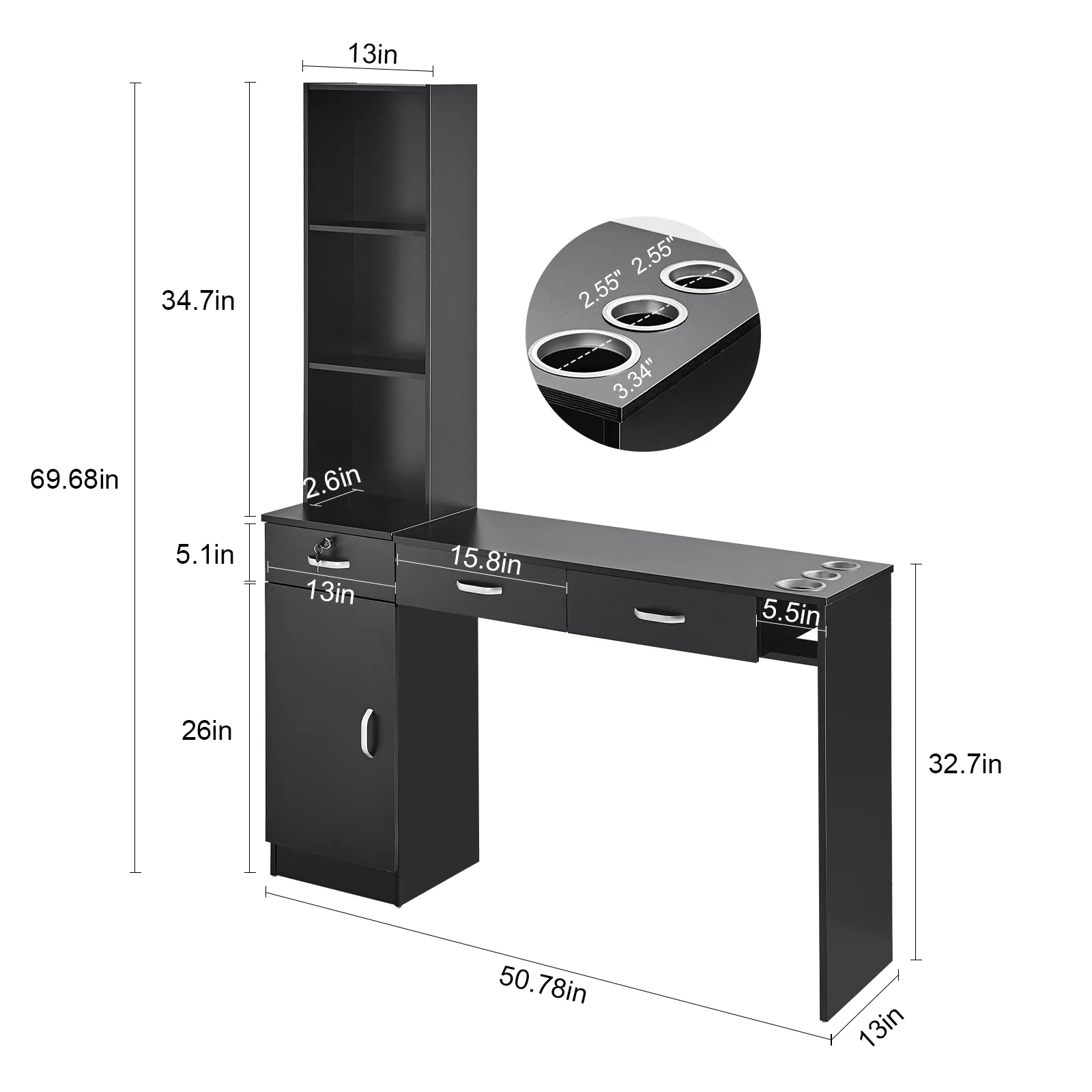 2025 SKYSHALO vægmonteret barberstation – Sminkebord til skønhedssalon og spa.