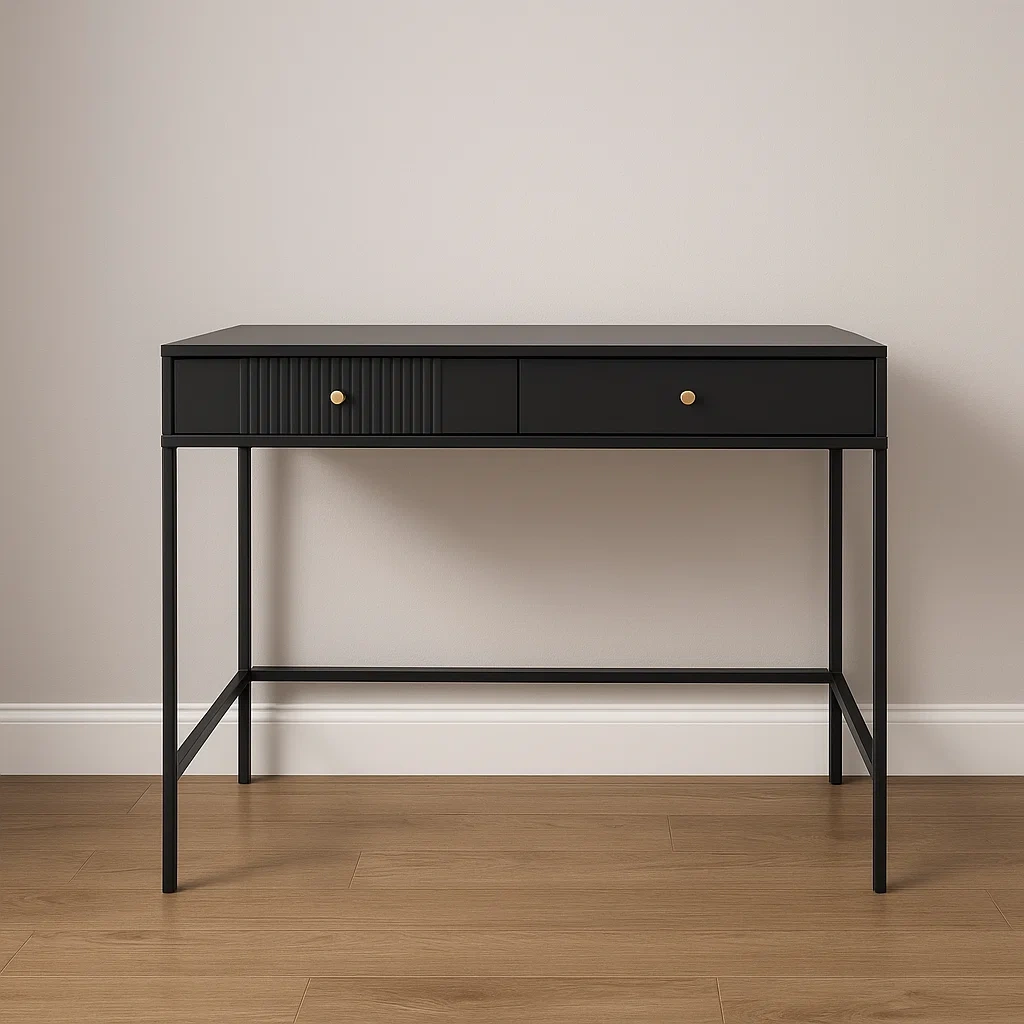 Console à 2 tiroirs, MDF noir et mélaminé, pour usage intérieur, 104,3 × 50 × 79 cm - TkD11XYXuuyT
