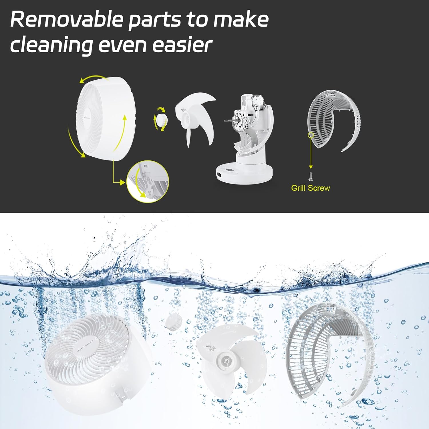 Ventilateur de table silencieux MYCARBON Turbo 20 dB, moteur CC puissant, oscillation 30°-60°-90°, 11 vitesses, minuterie 12 h et démarrage programmé, avec télécommande