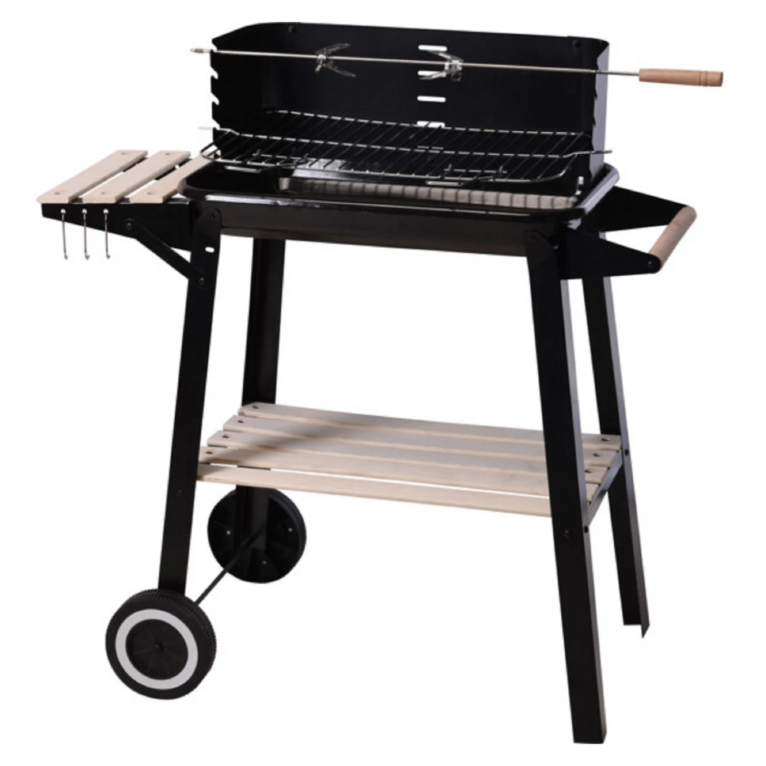 Schwarzer rechteckiger Grillwagen 83x45,5x86,5 cm