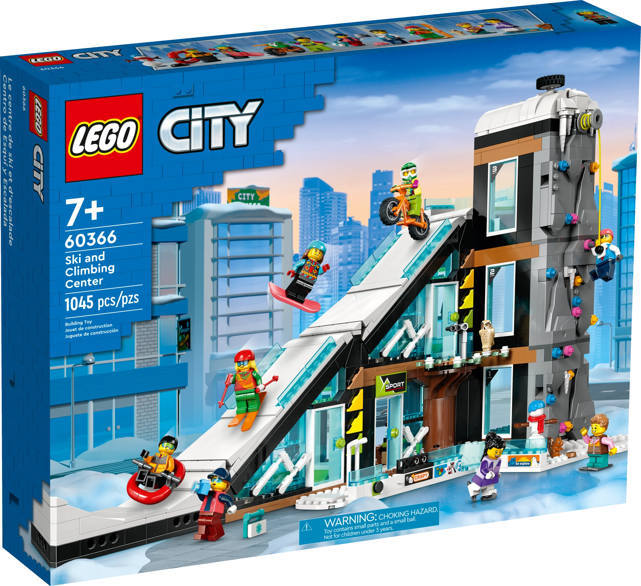 LEGO City Ski- og Klatrecenter 60366 Byggesæt, 3-etagers bygning med skibakke, 8 minifigurer og 2 dyrefigurer til fantasifuld vintersportsleg, sjov gaveidé til børn og skifans