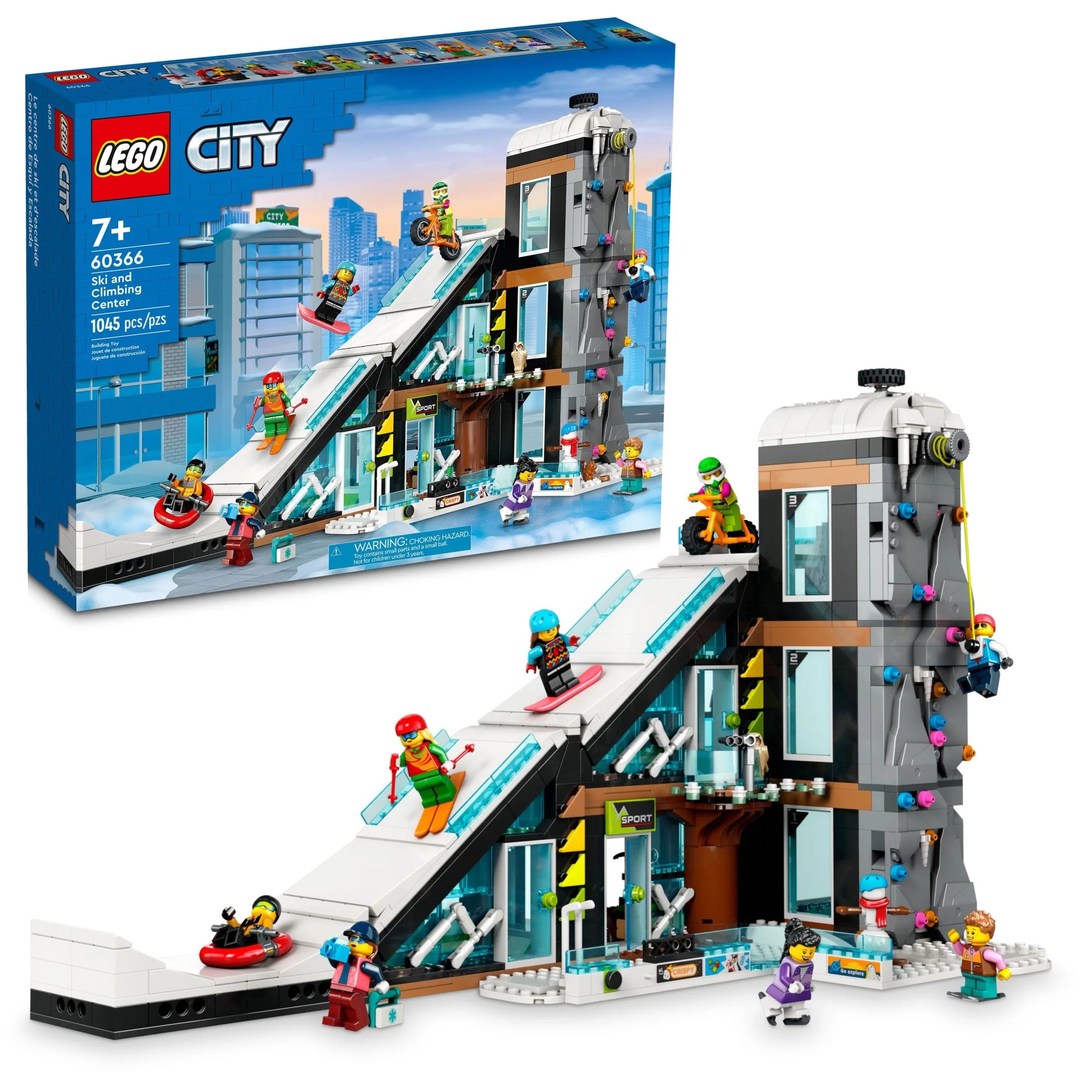 LEGO City Ski- og Klatrecenter 60366 Byggesæt, 3-etagers bygning med skibakke, 8 minifigurer og 2 dyrefigurer til fantasifuld vintersportsleg, sjov gaveidé til børn og skifans