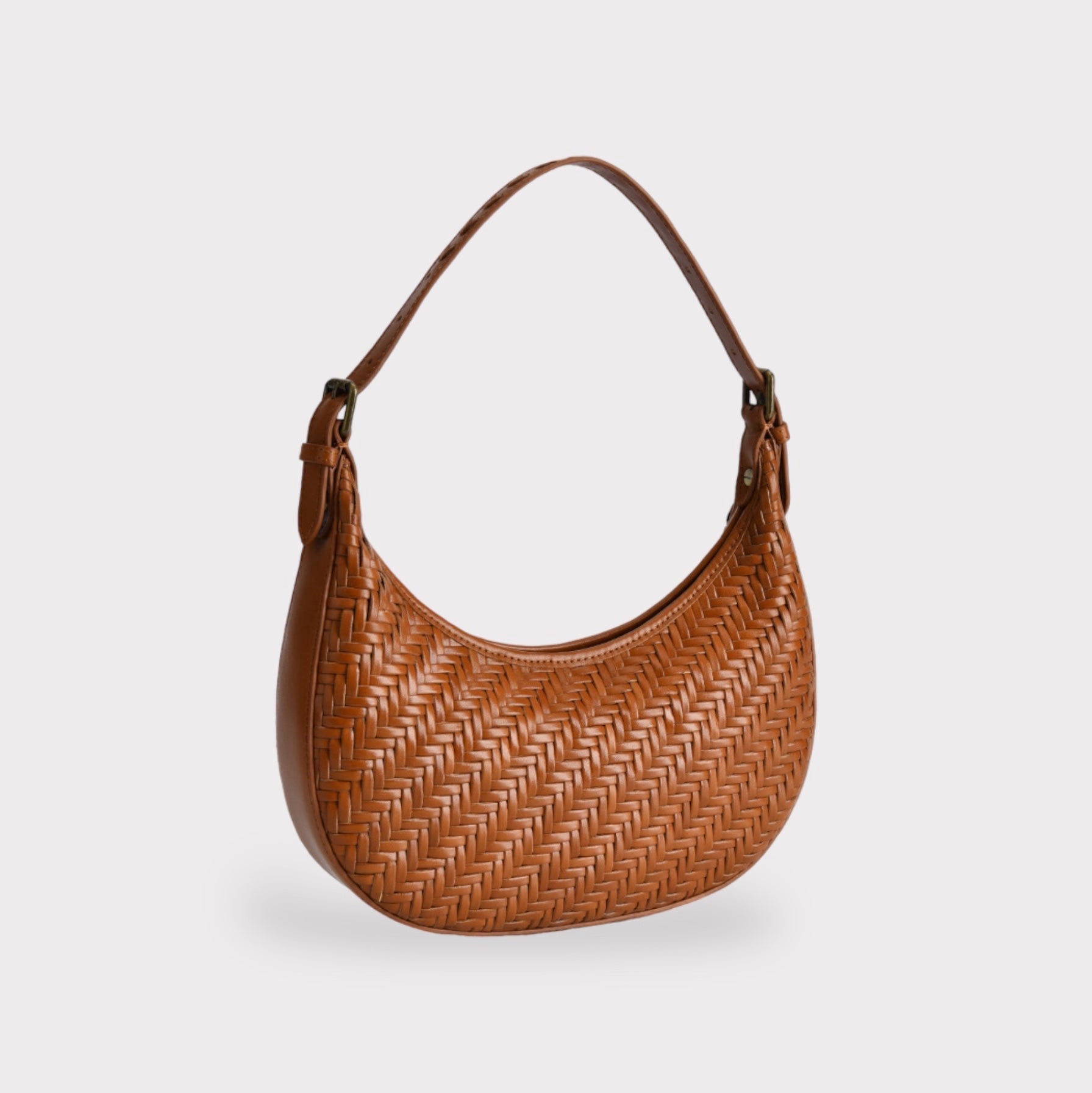 Carmel - Hand Woven Leather Crescent Bag | Brown
