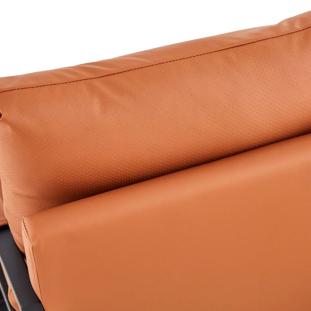 Modernes 2-Sitzer-Sofa mit 2 Kissen – PU-Leder, hochdichter Schaumstoff, schwarz lackiertes Metallgestell, braune Farbe