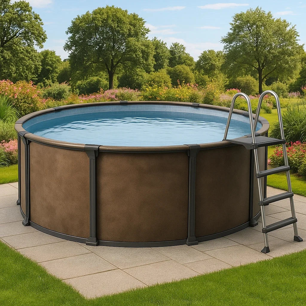 Piscine tubulaire ronde 298 x 96 cm, marron/noir, avec filtre et échelle TbWfhYX237FX