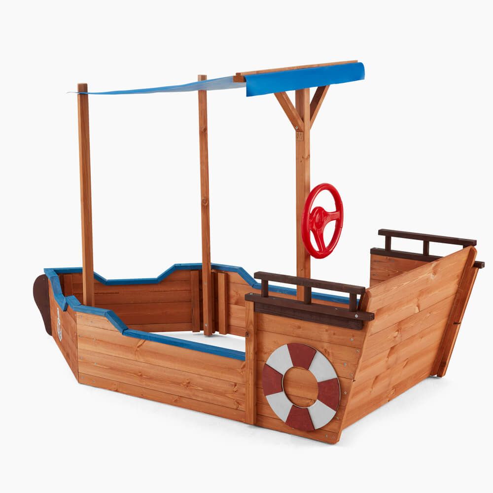 Kinder-Holzboot-Sandkasten Home Deluxe Matschekiste 78 x 160 x 103 cm - Natur / Blau